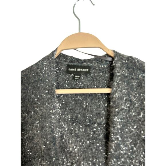 Lane Bryant sz 18/20 Gray with metallic silver open front cardigan sweater women - Picture 2 of 4